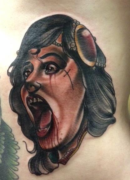Tattoos - traditional screaming girl with blood tattoo, Gary Dunn Art Junkies Tattoo - 84181